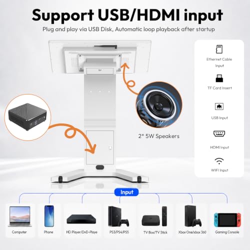 21.5" Touch Screen Kiosk, Interactive Floor Standing Digital Signage Display, FHD Self-Service Information Terminal with Dual Speakers for Retail, Restaurants, Malls & Advertising - size: 21.5 Inch