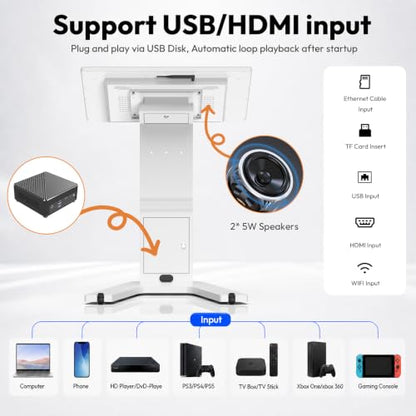 21.5" Touch Screen Kiosk, Interactive Floor Standing Digital Signage Display, FHD Self-Service Information Terminal with Dual Speakers for Retail, Restaurants, Malls & Advertising - size: 21.5 Inch