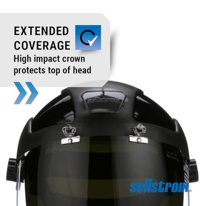 Sellstrom DP4 Face Shield - Lightweight Mask with High Impact Crown & Ratchet Headgear for Work, Grinding, Plasma/Flame Cutting - ANSI Z87.1 - Clear Anti Fog Polycarbonate Window - UV/IR Flip Up Visor - style: Shade 6 Infrared Visor