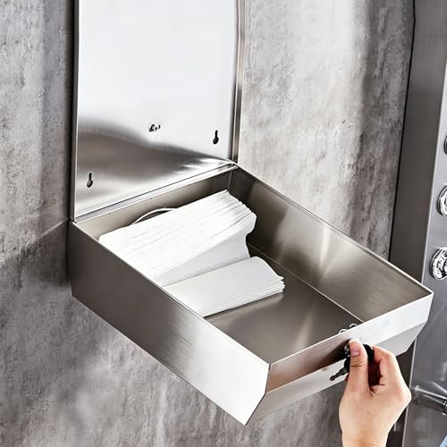 Comercial Paper Towel Dispenser Wall Mount, Brushed Stainless Steel Hand Towel Dispenser with Lock, Large Capacity 400 C-Trifold Multifold Paper Towel Holder for Bathroom Kitchen Office Public Places