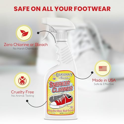 Grandma's Secret Sneaker Cleaner - Shoe Cleaner for Rubber, Canvas and Leather - Stain Remover Spray Removes Dirt, Grime and Grass - Sneakers Cleaner for Outdoor Shoes, Slippers and Moccasins – 16 oz - size: 16.00 Fl Oz (Pack of 3), style: Sneaker Cleaner