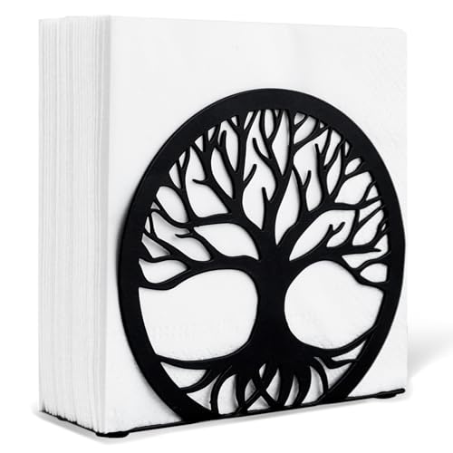 MSJGA Napkin Holder for Table, Standing Napkin Dispenser Outdoor Farmhouse Black Cocktail Napkin Holders for Kitchen Coffee Shop Dining Room (6"x 1.7"x 4.9") - size: Cocktail Napkin 6x6" - Tree