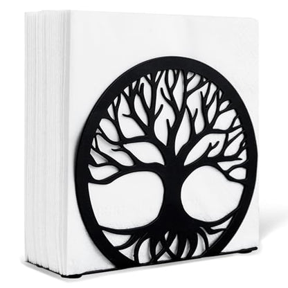 MSJGA Napkin Holder for Table, Standing Napkin Dispenser Outdoor Farmhouse Black Cocktail Napkin Holders for Kitchen Coffee Shop Dining Room (6"x 1.7"x 4.9") - size: Cocktail Napkin 6x6" - Tree