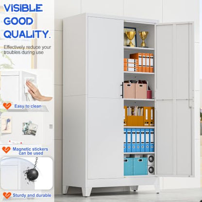 GAIOUS 79" Tall Metal Pantry Storage Cabinet with Lock, File Cabinet White - color: White, size: 19.7"D x 39.4"W x 78.74"H