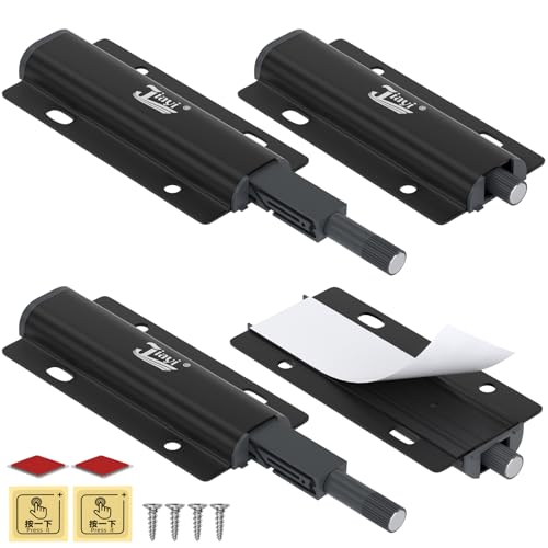 Magnetic Push Press Latches for Cabinet Door Jiayi 4 Pack Push to Open Cabinet Hardware Touch Latches Kitchen Door Push Release Open Door Magnet Catch Closure Push Press Out Drawer Latch Black - color: Black, size: 4 Pack