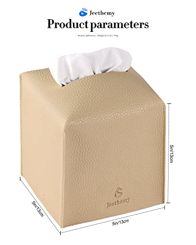 Tissue Box Cover, Jeethemy Square PU Leather Tissue Box Holder, Modern Tissue Case Facial Paper Organizer Dispenser，5X5X5'',Single Beige - color: Single Beige