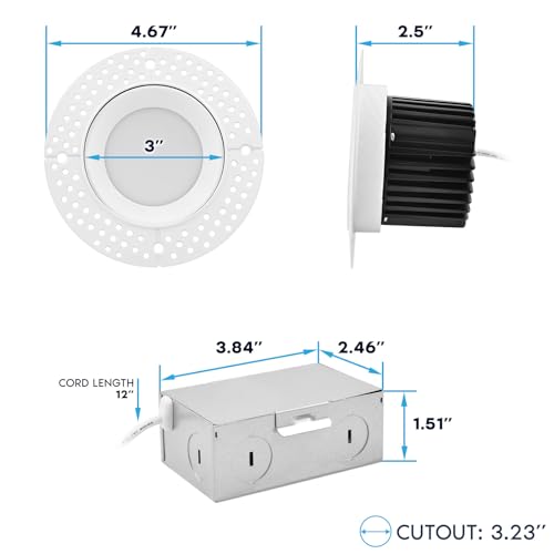 LUXRITE 3 Inch Trimless LED Recessed Light with Junction Box (6 Pack)