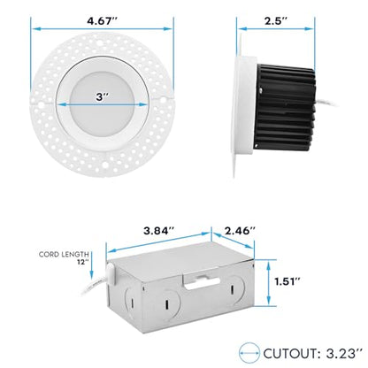 LUXRITE 3 Inch Trimless LED Recessed Light with Junction Box (6 Pack)