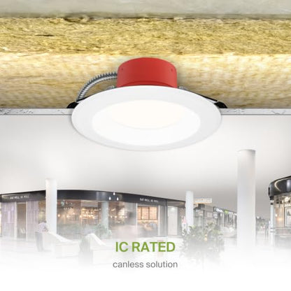 ASD 4 Pack LED Round Fire Rated Commercial Downlight 8 Inch, 13/16/19/22/25W 120-277V 0-10V Dimmable Canless Recessed Lights, 120Lm/W 2975Lm 2700/3000/3500/4000/5000K, White ETL ES T24 - size: 8 Inch