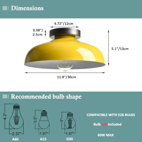 DIRYZON Industrial Yellow Semi Flush Mount Ceiling Light, 12-Inch - color: Yellow