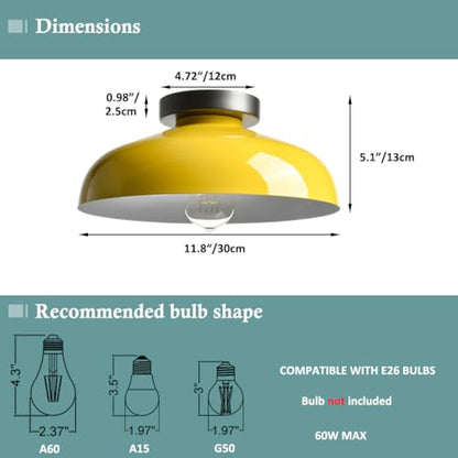 DIRYZON Industrial Yellow Semi Flush Mount Ceiling Light, 12-Inch - color: Yellow