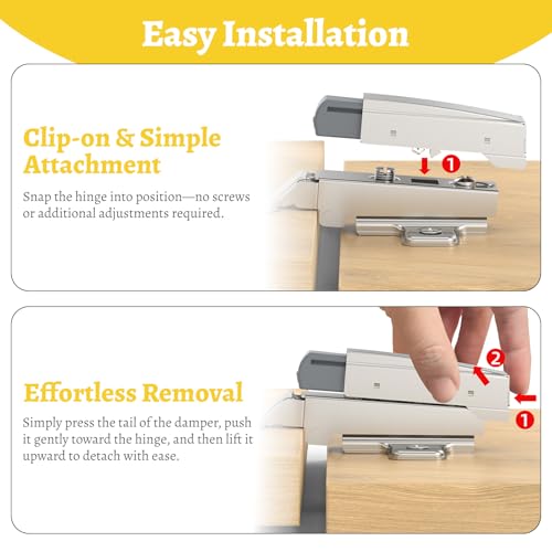Onemake 10 Pack Soft Close Motion Damper Mechanism for Full Overlay Hinges, Smooth Slow Straight-Arm, Clip Top Retrofitting Attachment, Cabinet Door Concealed Replacement Hardware Accessories