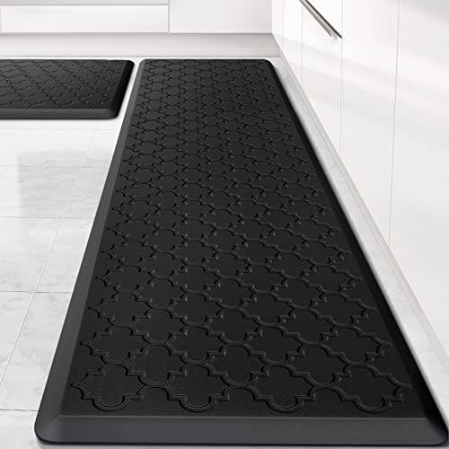 Kitchen Mat 2 PCS Cushioned Anti-Fatigue Floor Mat Standing Mat for Kitchen - color: Black, size: 17.3"x28"+17.3"x60"
