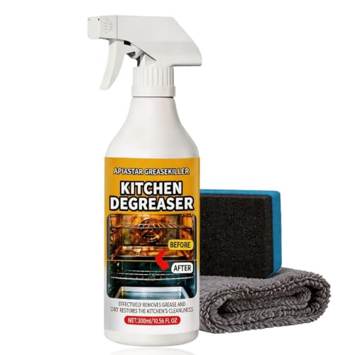 300ml/10.56fl.oz Apiastar Greasekiller Spray,Kitchen Degreaser Spray,Heavy Duty Oven Cleaner,Heavy Duty Degreaser,Multi-Use for Grills,Cabinets,Oven,Air Fryer,Home & Commercial Kitchen (1PCS)