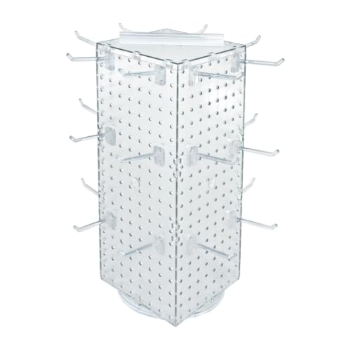 Azar Displays 703385-CLR-4C24, Four-Sided Revolving 8"W x 20"H Pegboard Counter Display w/ 24 Hooks- 4” Length, Clear - color: Clear, style: Pegboard + Hooks