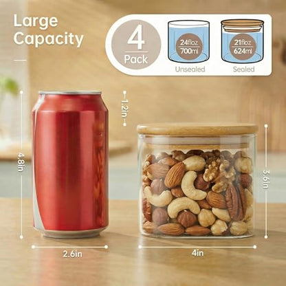 21 oz Square Glass Food Storage Containers with Airtight Bamboo Lids, 4Pack - color: 21oz 4 Pack