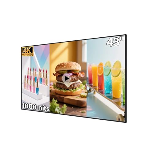 43inch Wall Mount Digital Signage, 1000nits High Brightness Advertising Display, Slim Fit Frameless Digital Kiosk, CMS / Plug & Play Auto Play, 7/24 Timer Switch, Smart Split Screen Play, Android OS - size: 43"+1000nits
