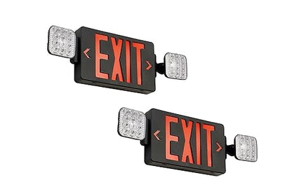 GZRUIYANG Black Housing Exit Sign With Emergency Lights Red, LED Exit Light With Battery Backup, UL 924 Certified, AC 120/277V, Commercial Lights Combo for Business - 2 Pack - color: Black Housing Red Letter, size: 2 Pack