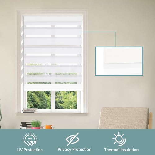 No Drill No Tools Cordless Zebra Blinds for Windows, Day & Night Dual Sheer Roller Shades,Easy Installation,Free-Stop Lift System, Light Filtering White Privacy Blinds for Home,Custom Size - color: Light White, size: No Drill Installation-Custom Size
