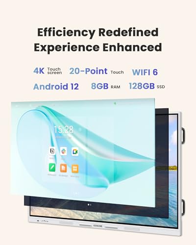 Interactive Smart Board for Classroom, 8+128 GB Electronic Digital Whiteboard Built-in Android OS & Open App Ecosystem - 4K Touchscreen Smartboard for Home Office School Studio Display - size: 86” Android