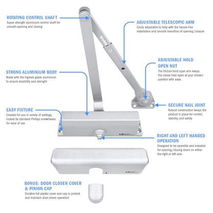 Nuk3y 6003 Series Hold Open Door Closer, Multi-Mount, Size 3 (Aluminum) - color: Aluminum