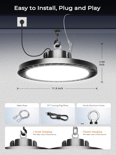 ONLYLUX 250W UFO LED High Bay Light, 37500LM 6000K High Bay Led Shop Lights - size: 250W-6P-6000K