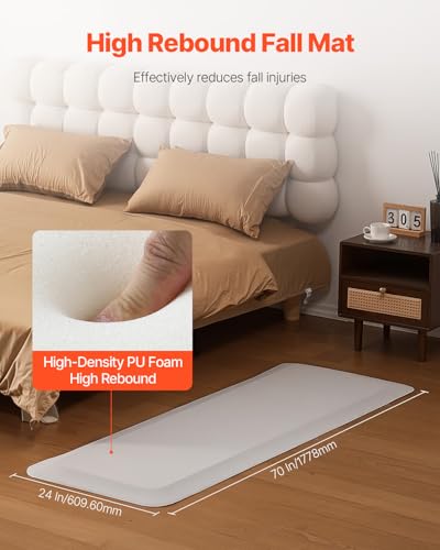 VEVOR Fall Mat for Elderly, 1-inch Thickened Fall Prevention Pad with Beveled Edge, Anti-Slip Bedside Safety Floor Mat for Seniors, Handicaps, Patients (24 x 70 inch) - size: 1 inch