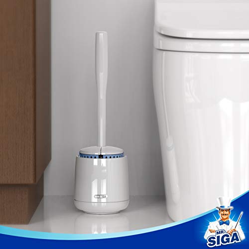 MR.SIGA Toilet Bowl Brush and Holder, Sturdy Long Handle, White, 1 Pack - color: White, size: One Size