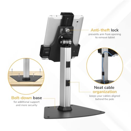 Mount-It! Universal Tablet POS Stand with Key Lock, Bolt-Down Base, Silver - size: Counter - Wide Base