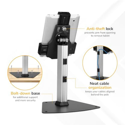 Mount-It! Universal Tablet POS Stand with Key Lock, Bolt-Down Base, Silver - size: Counter - Wide Base