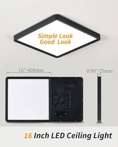 Square Led Flush Mount Ceiling Light,16 Inch 40w 3820lm led Light 3000k,4000k,6000k CCT Selectable,Flat Panel Super Slim Led Ceiling Light Fixture,for Garage Gym Kitchen Pantry Hallway(1Pack-Black) - color: Black, size: 16 Inch 1PK Square 3CCT