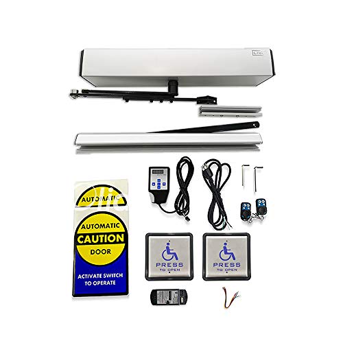 Olideauto Automatic Wireless Handicap Door Opener Swing Opening Frameless Glass Door Operator with 2pcs Wireless&Wired 2-in-1 Handicap Push Buttons