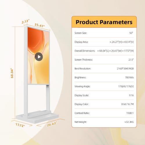 50" Digital Signage Display Kiosk 700-Nit UHD Commercial Display - size: 50 inch