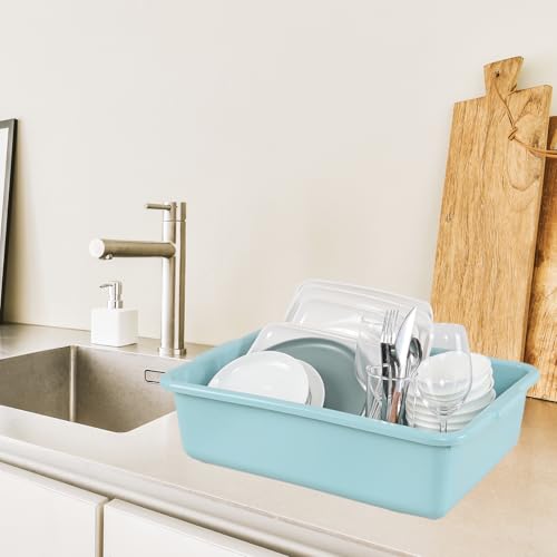 Jekiyo 3 Pack Commercial Bus Box with Lid, 13 L Plastic Bus Tub, Mint Green