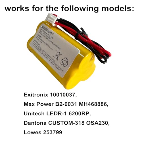 3.6V 900mAh Ni-CD Exit Sign Emergency Light Battery for Unitech LEDR-1 6200RP, Dantona CUSTOM-318 OSA230,Lowes 253799,Exitronix 10010037 (2 Pack x 3.6v 900mah Emergency/exit Light Battery) - size: 2 Pack x 3.6v 900mah emergency/exit light battery