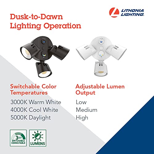 Lithonia Lighting HomeGuard 3-Light LED Outdoor Flood Lights, Dusk to Dawn - color: Dark Bronze, size: 3-Light, style: 1750-4100 Lumens