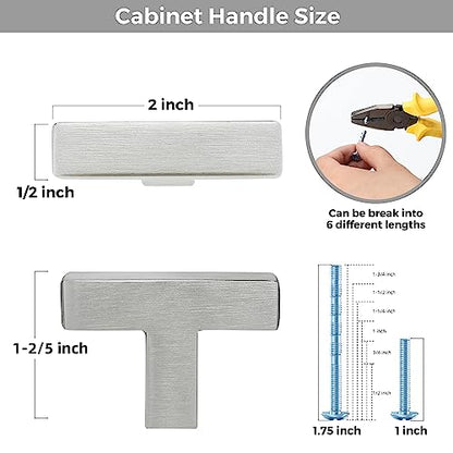 5 Pack Brushed Nickel Cabinet Knobs, 2in Length Square Bar Drawer Pulls - color: Brushed Nickel, size: 5 Pack, style: Square