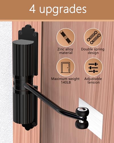 2 Pack Black Adjustable Door Closers, to Convert Hinged Doors to Self Closing Doors.Up to 140LB can be Pushed - color: 2 Pack black