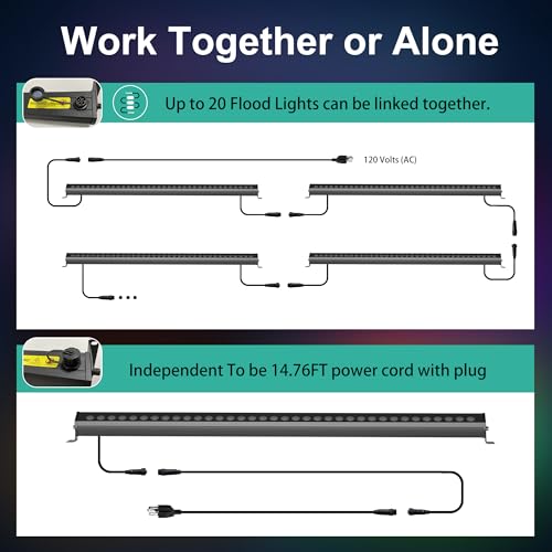 Linkable LED Light Bar Outdoor Color-Changing, 40″ RGBCW Wall Washer Light, 180W Smart Bluetooth App & Remote Control, 2700K-6500K Tunable White, IP65, for Stage, DJ, Home Patio & Commercial - size: Linkable 40" 180W