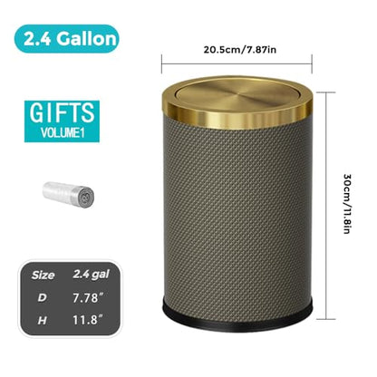 2.4 Gallon Bathroom Trash Can with Lid, Bedroom Trash can - color: 9L-Checked Grey