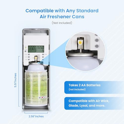 SVAVO Automatic LCD Air Freshener Dispenser - Wall Mount/Free Standing Auto Fragrance Dispenser Programmable Aerosol Spray Perfume Dispenser for Bathroom, Hotel, Office, Commercial Place, White