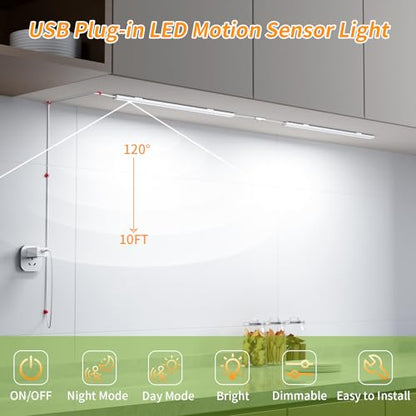 USB Plug-in Motion Sensor Light, ON/Night/Day Modes, Bright&Dimmable - color: Warm White, size: 2-Bar