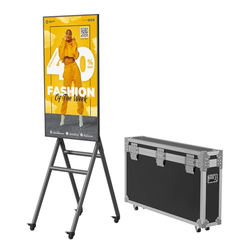 MWE 43 Inch Mobile Digital Signage Display Kiosk with Flight Case, Portable Digital Poster with Screen Mirroring App Publishing, Advertising Display Kiosk, Android OS - style: NonTouch-Screen