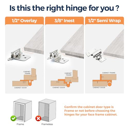 Polished Chrome Cabinet Hinges 1/2 Inch Overlay 4 Pack(2 Pairs) - color: Polished Chrome