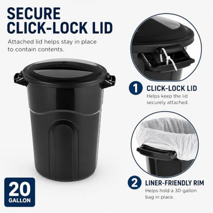 20 Gallon Commercial Garbage Can, Heavy Duty Plastic Trash Bin with Lid - size: 20 Gallon Round
