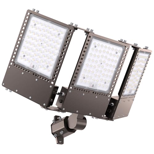 2025 New Upgraded 300W Dusk to Dawn LED Parking Lot Light 45000lm 5000K, ETL, AC85-277V, IP67 Waterproof Adjustable 3-Head Street Lights Outdoor, Pole & Wall-Mounted Flood Lights for Stadium - size: 3-Head 300W