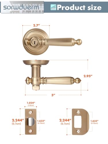 1 Pack Champagne Bronze Door Lever with Lock and Key Entry Door Handle Door Lever Bedroom and Bathroom Zinc Alloy - color: Champagne Bronze