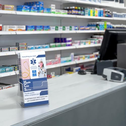 Marketing Holders 2 Pack 4.25" Brochure Holder Countertop Holds Rack Cards Tri Fold Ad Pamphlet Caddy for Waiting Rooms Gyms and Retail Shops Clear Acrylic