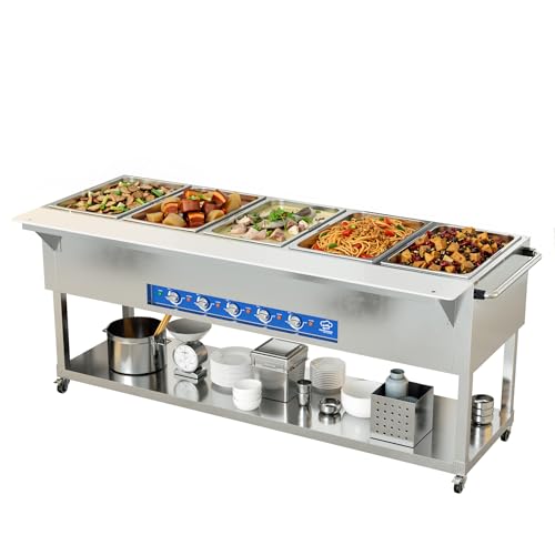 TOPKITCH Commercial Electric Food Warmer Station - 5 Independent 19.5L Pans with Individual German EGO Energy Regulator,5×750W Power, 220V Steam Table for Restaurant, Catering, Party - size: TC-5P