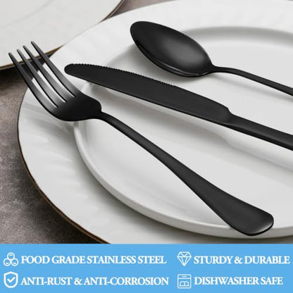 12 Pcs Black Teaspoons Set, Stainless Steel Spoons Silverware, 6.7 Inch - color: Black